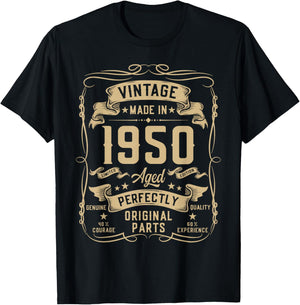 Vintage 1950 76yr 76th Birthday Gifts 76 Years Old T-Shirt - T-Shirt | Black