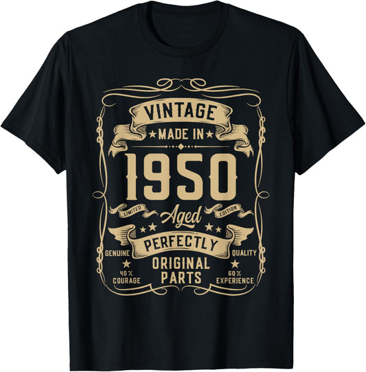 Vintage 1950 76yr 76th Birthday Gifts 76 Years Old T-Shirt - T-Shirt | Black