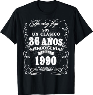 Vintage 36th Birthday Men Funny 1990 36 Birthday Spanish T-Shirt - T-Shirt | Black