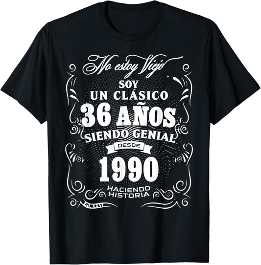 Vintage 36th Birthday Men Funny 1990 36 Birthday Spanish T-Shirt - T-Shirt | Black