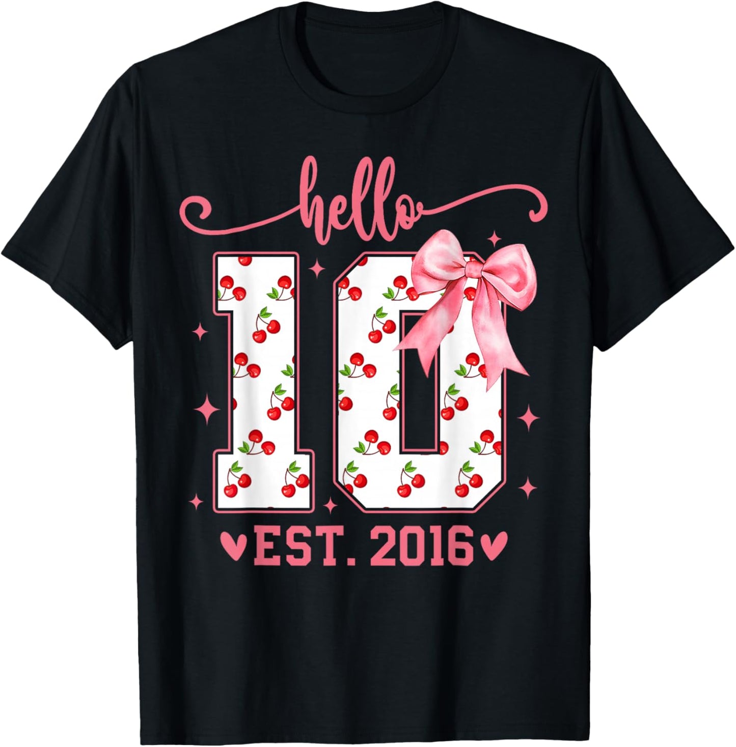 Hello Ten 10th Birthday Cherry 10th Bday Girl Double Digits T-Shirt - T-Shirt | Black