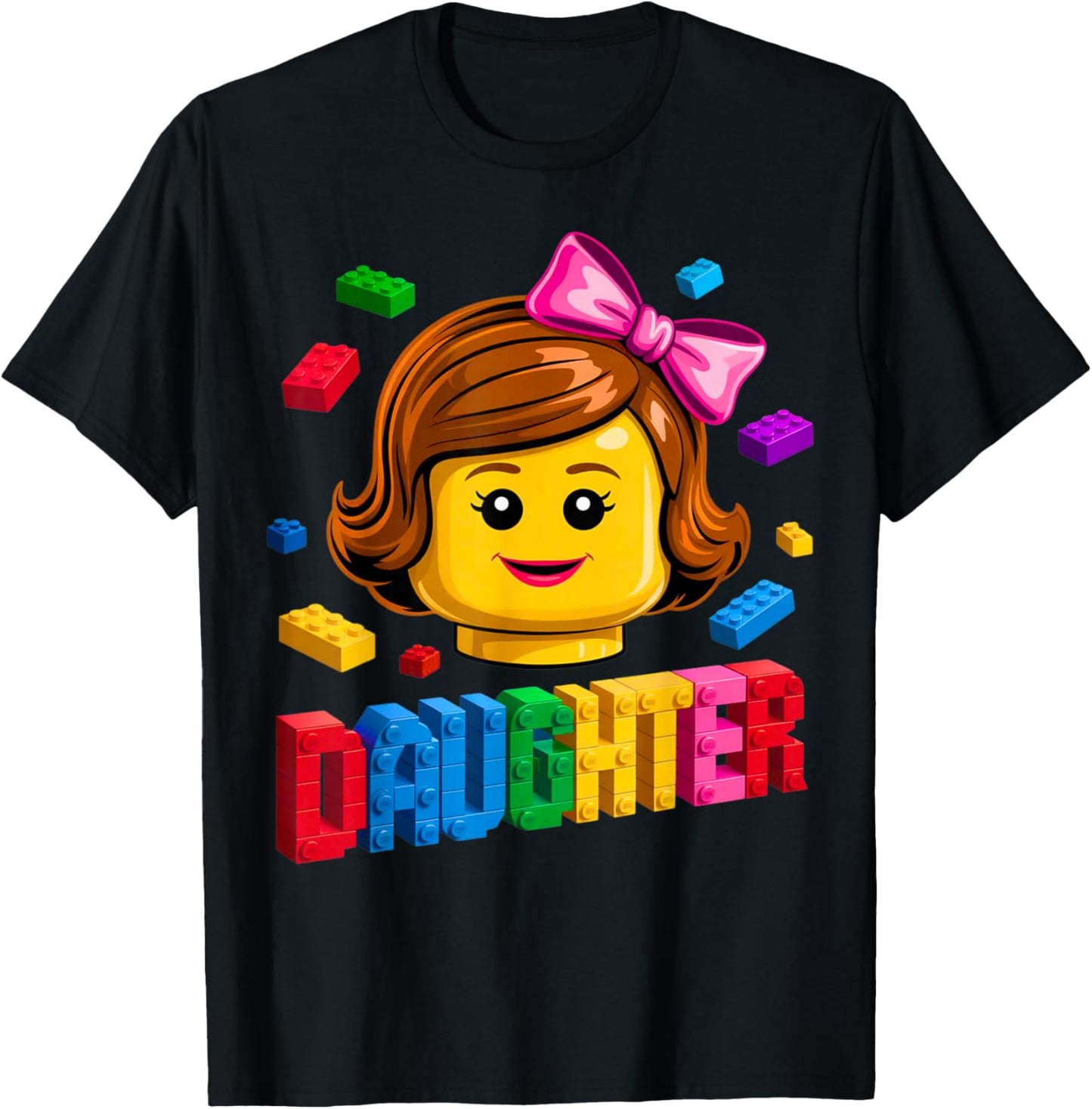 Family Daughter Master Builder Building Brick Blocks Kids T-Shirt - T-Shirt | Black