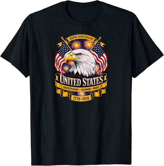 USA Independence 250th Anniversary 1776 2026 Patriotic Eagle T-Shirt - T-Shirt | Black