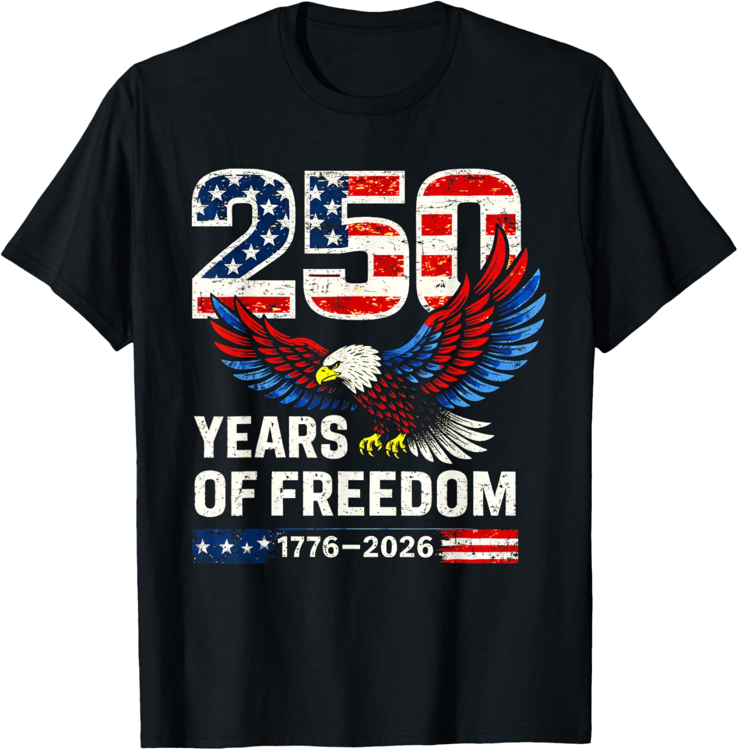 Flag Vintage 250 Years American 1776 2026 250th USA Birthday T-Shirt - T-Shirt | Black