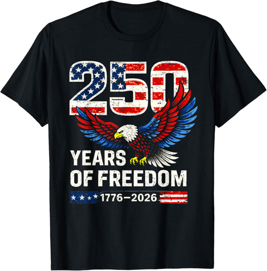 Flag Vintage 250 Years American 1776 2026 250th USA Birthday T-Shirt - T-Shirt | Black