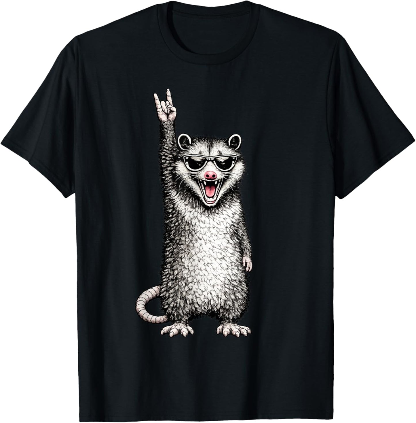 Funny Opossum Rock Hand Sunglasses Meme Design T-Shirt - T-Shirt | Black