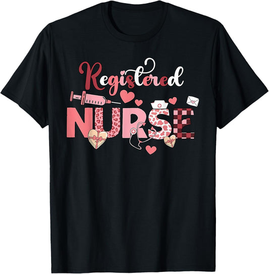 Registered Nurse Valentines Day Scrub Top Women Scrubs NICU T-Shirt - T-Shirt | Black