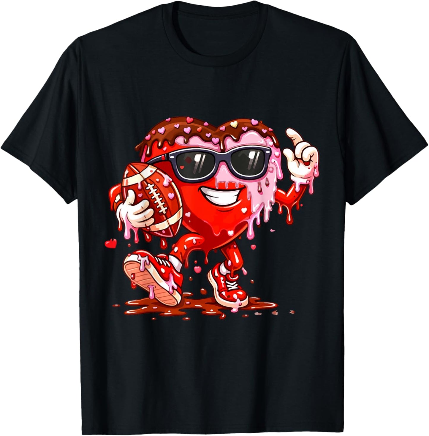 Drip Heart Football Valentines Day Ice Cream Boys Kids T-Shirt - T-Shirt | Black