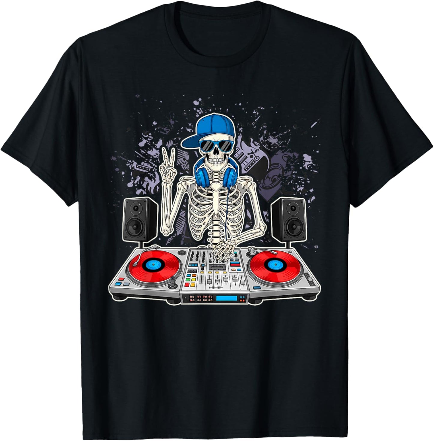 Funny Skeleton DJ EDM Music Boys Men Girls Kids T-Shirt - T-Shirt | Black