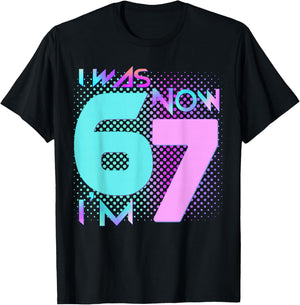 Blue and Pink I was 6 Now I'm 7 Birthday Boys Girls Bday T-Shirt - T-Shirt | Black