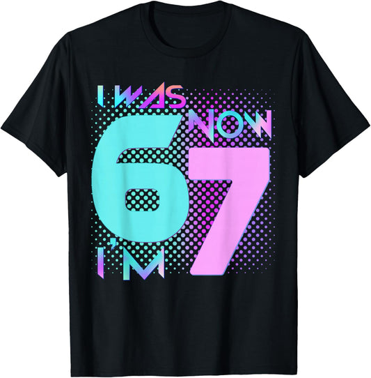 Blue and Pink I was 6 Now I'm 7 Birthday Boys Girls Bday T-Shirt - T-Shirt | Black