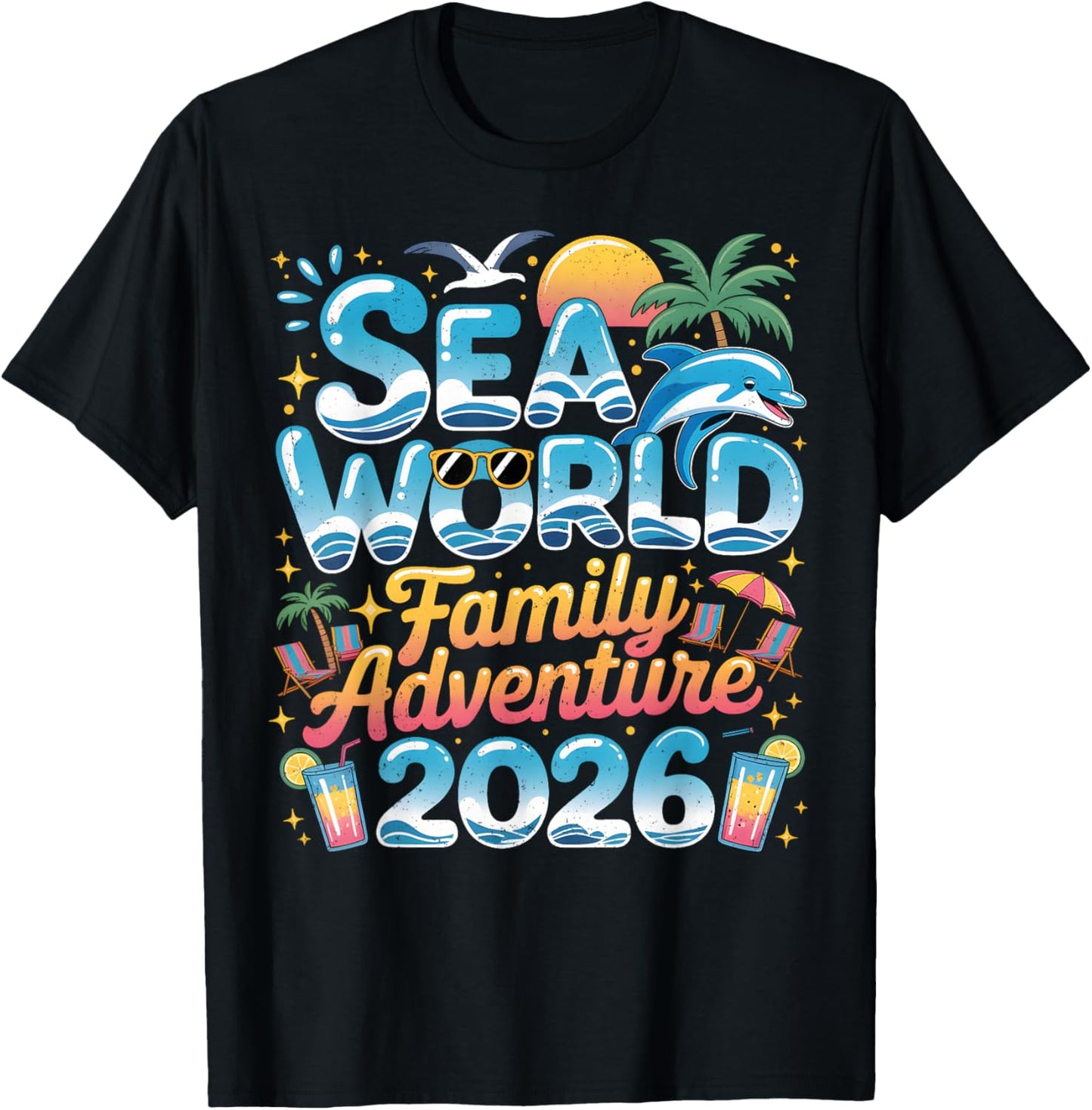 Sea World Family Adventure 2026 Tropical Vacation Trip T-Shirt - T-Shirt | Black