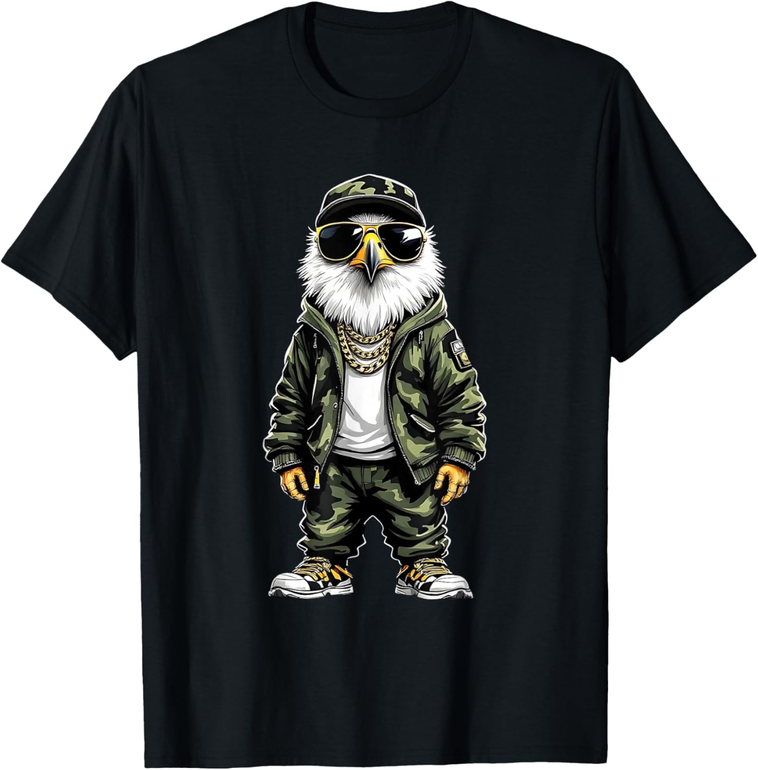 Camo Eagle Hip-Hop Streetwear-Urban Camouflage Eagle T-Shirt - T-Shirt | Black