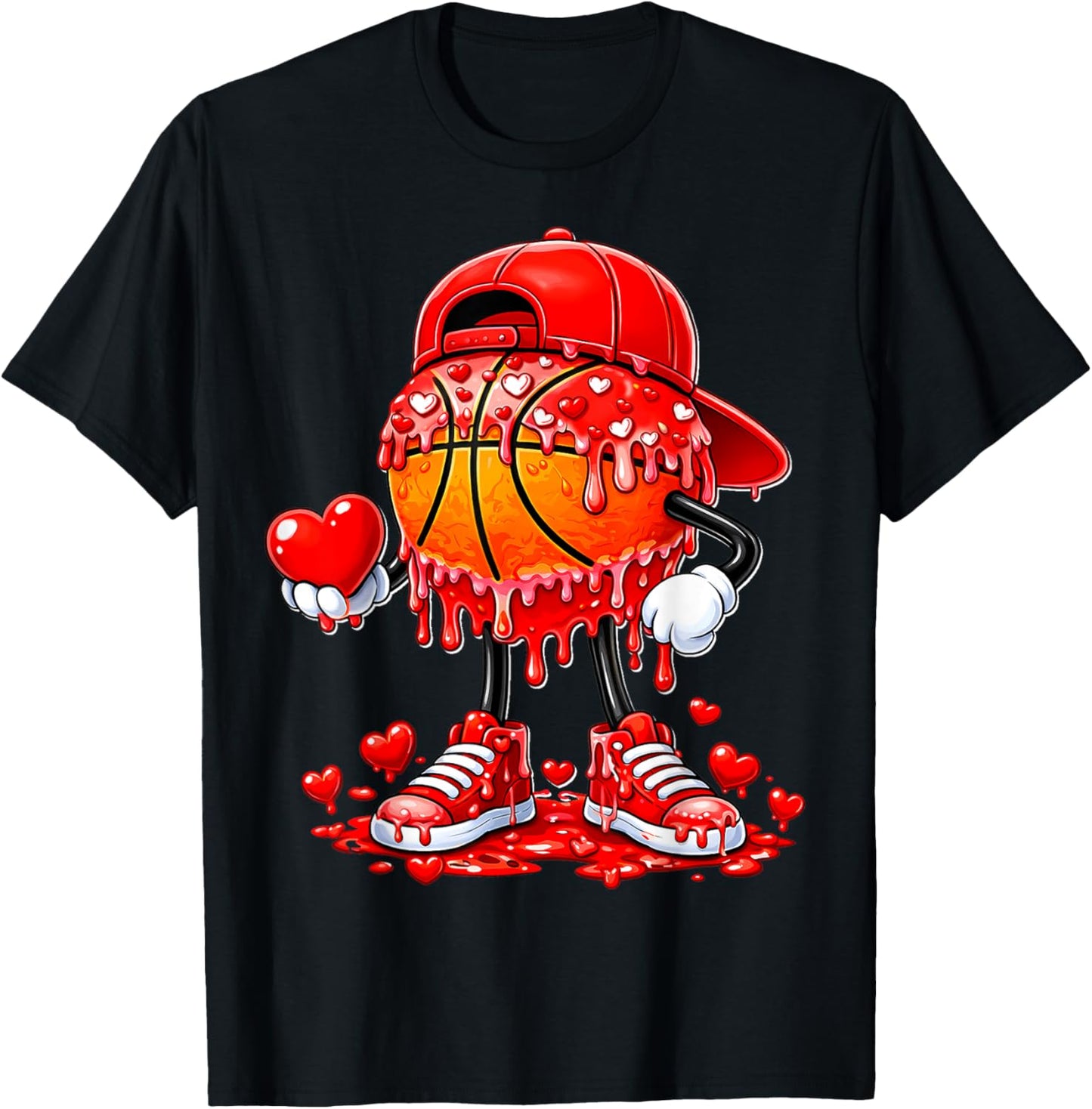 Valentines Day Basketball Drip Heart Sports Men Boys Kids T-Shirt - T-Shirt | Black