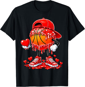 Valentines Day Basketball Drip Heart Sports Men Boys Kids T-Shirt - T-Shirt | Black