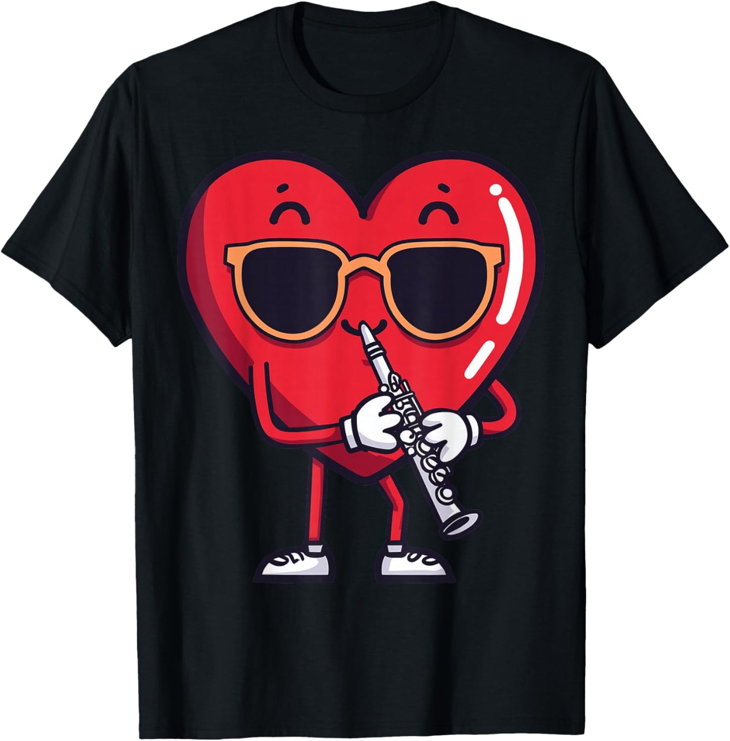 Clarinet Heart Player Clarinetist Valentine's Day Sunglasses T-Shirt - T-Shirt | Black