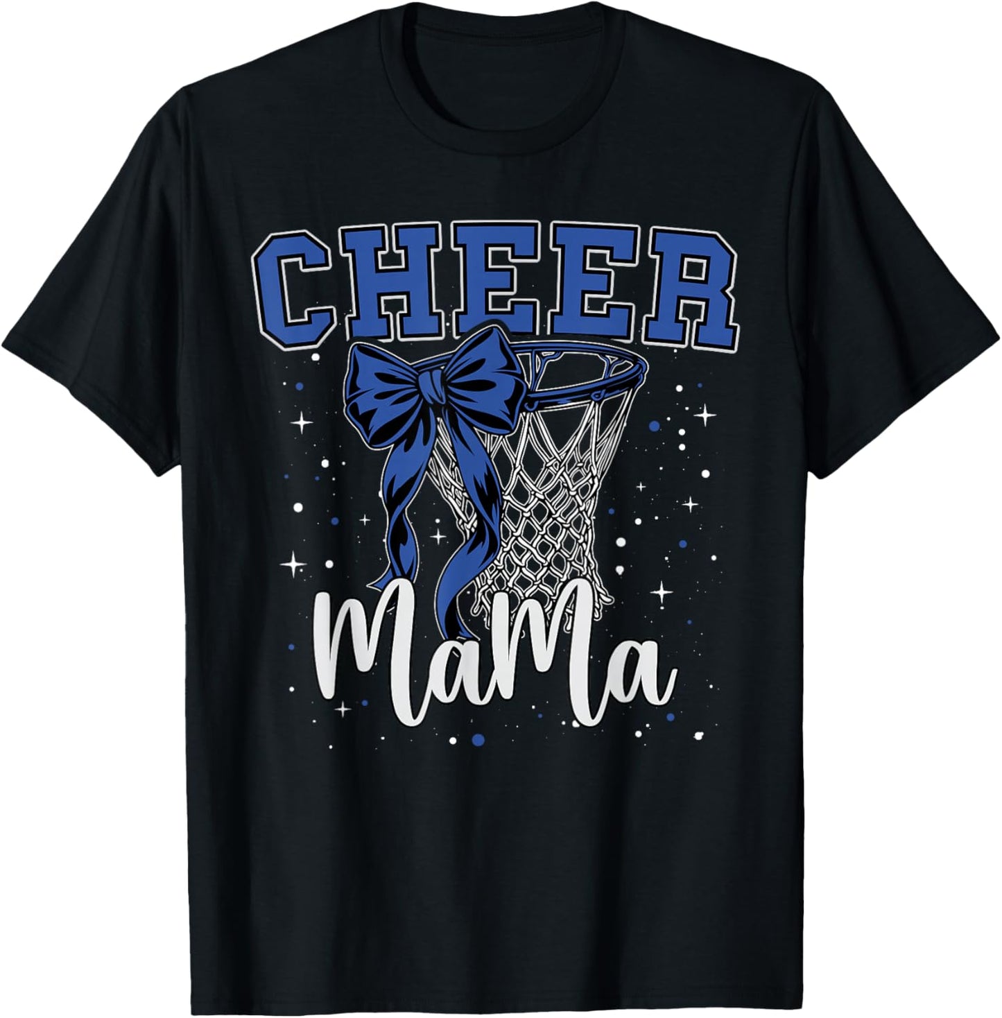 Blue Cheer Mama Mom Bow Sport Basketball Game Cheerleading T-Shirt - T-Shirt | Black