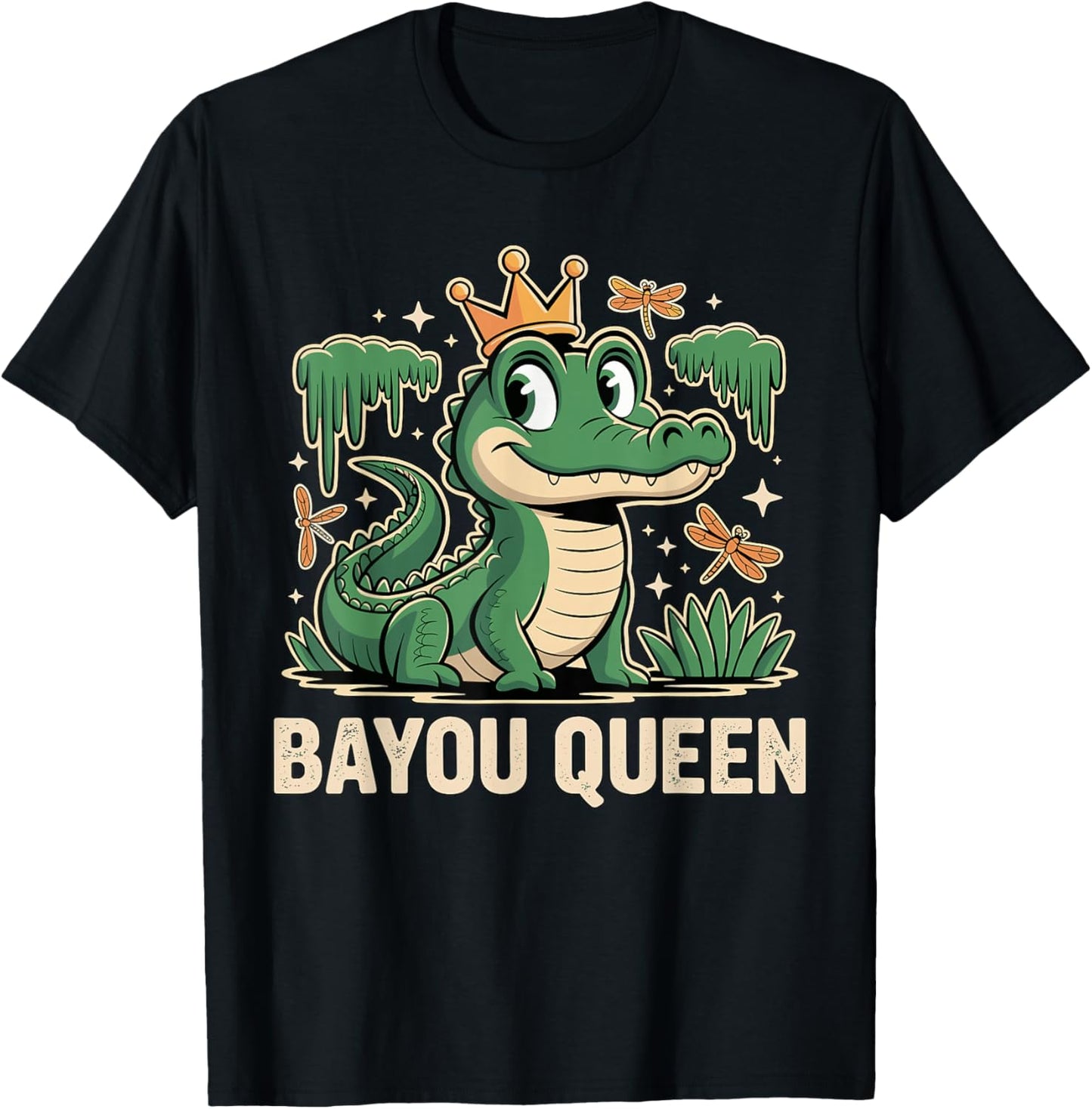 Bayou Queen Louisiana Alligator Retro Wildlife Travel Cajun T-Shirt - T-Shirt | Black