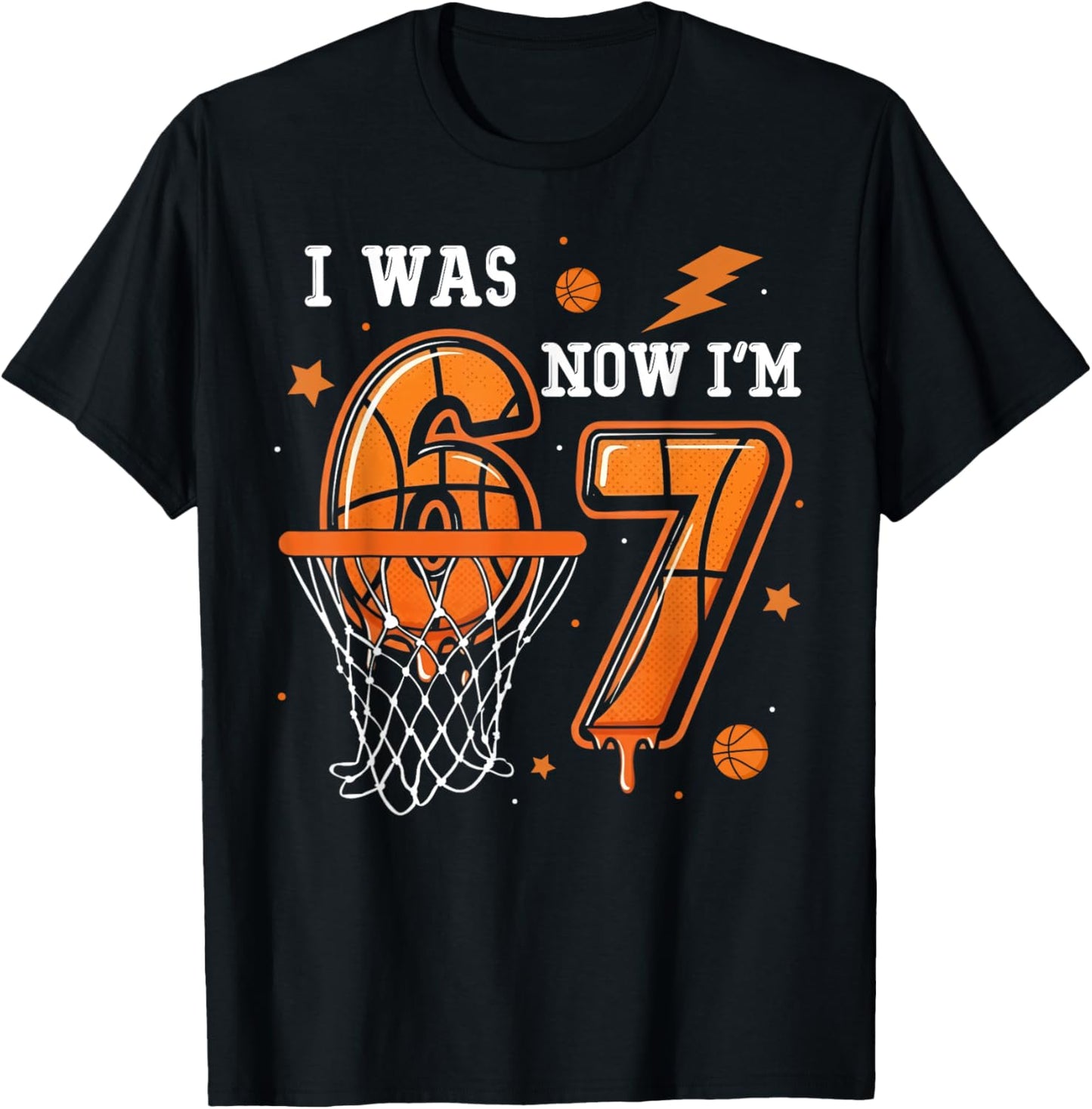 I was 6 Now I'm 7 Birthday Boy Basketball Funny 6 7 Meme Kid T-Shirt - T-Shirt | Black