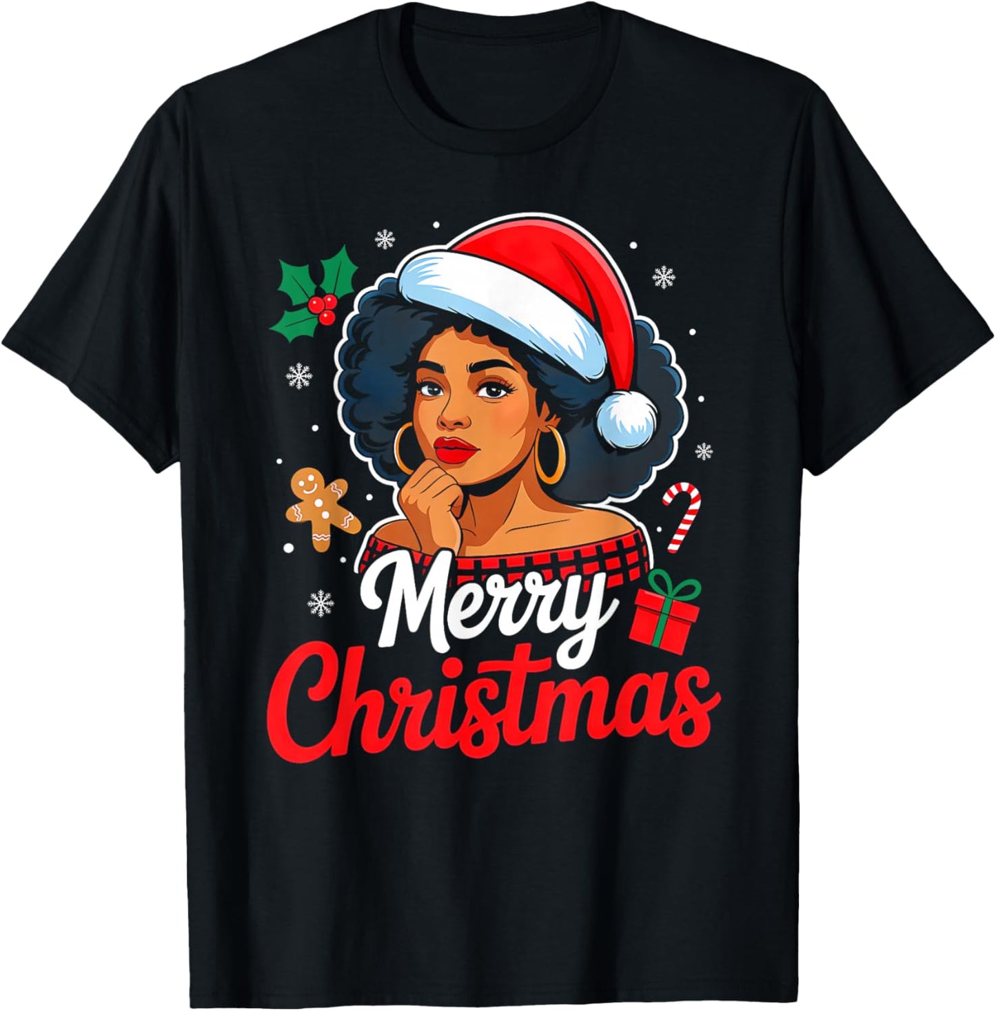 Merry Christmas Black Women African American Xmas Pajamas T-Shirt - T-Shirt | Black
