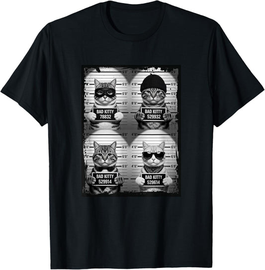 Funny Bad Cats Feline Mugshots T-Shirt - T-Shirt | Black