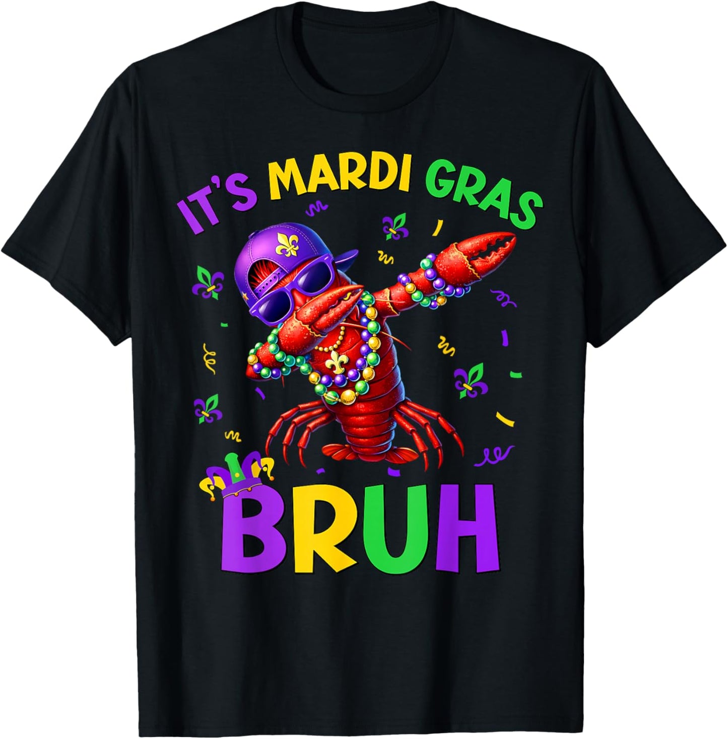 It's Mardi Gras Bruh Funny Dabbing Crawfish Men Boys Kids T-Shirt - T-Shirt | Black