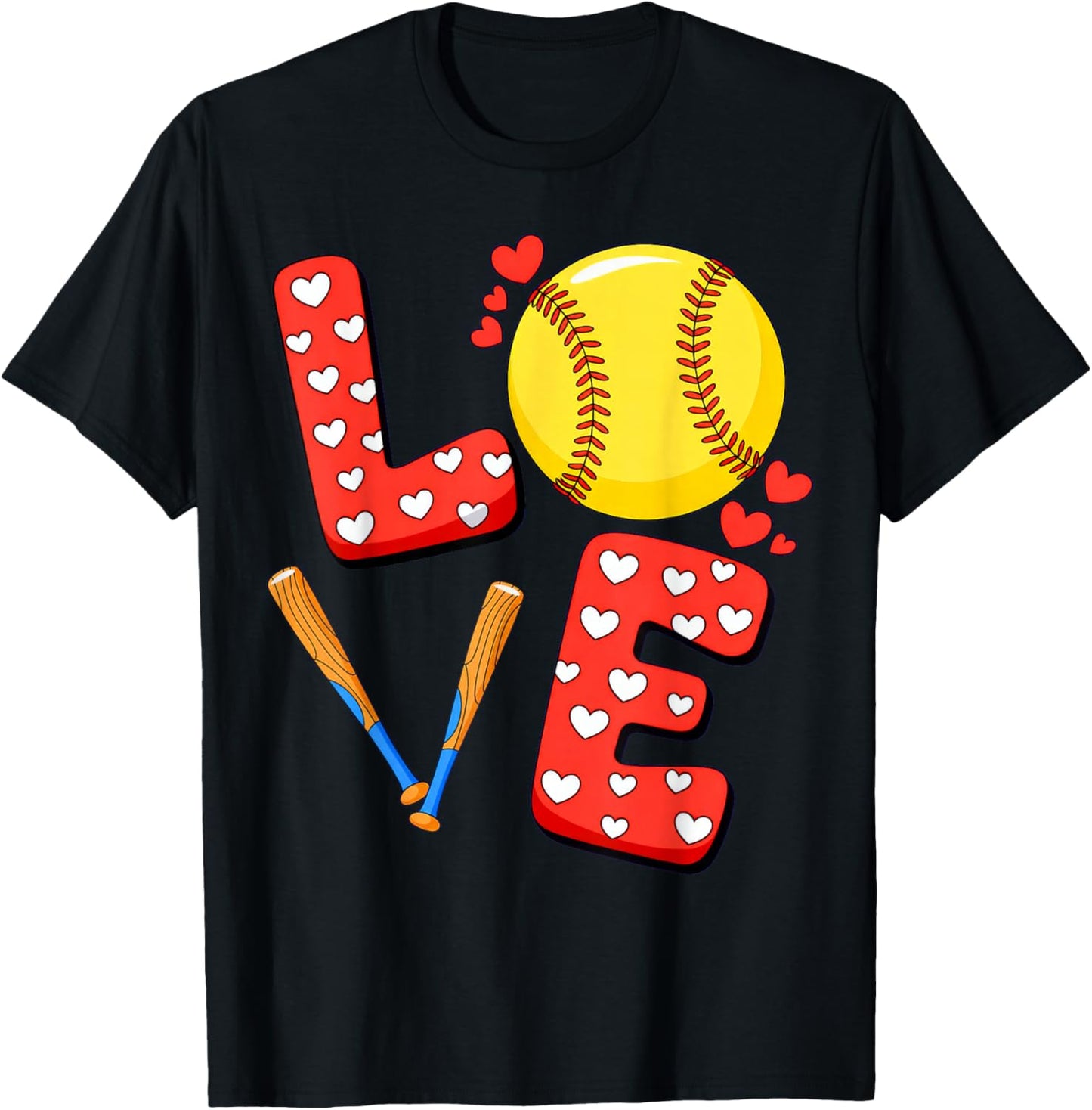 Love Softball Valentine T-Shirt - T-Shirt | Black