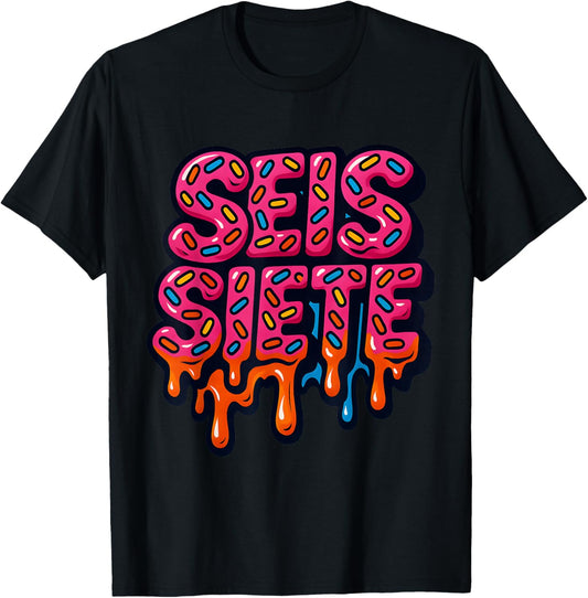 67 Six Seven SEIS Seven Spanish Brainrot Viral Meme T-Shirt - T-Shirt | Black