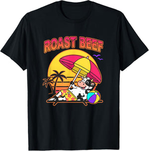 Roast Beef Beach Cow Funny Farm Animal Christian Humor T-Shirt - T-Shirt | Black