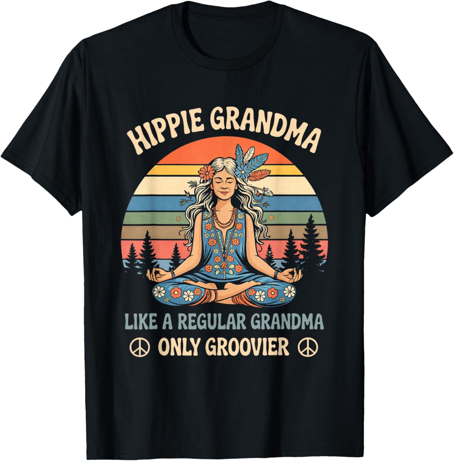 Retro Hippie Grandma Like A Regular Grandma Vintage T-Shirt - T-Shirt | Black