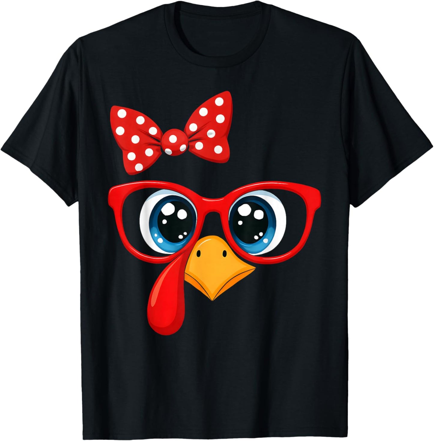 Turkey Face Red Cute Bow Thanksgiving Girl Women Kid T-Shirt - T-Shirt | Black