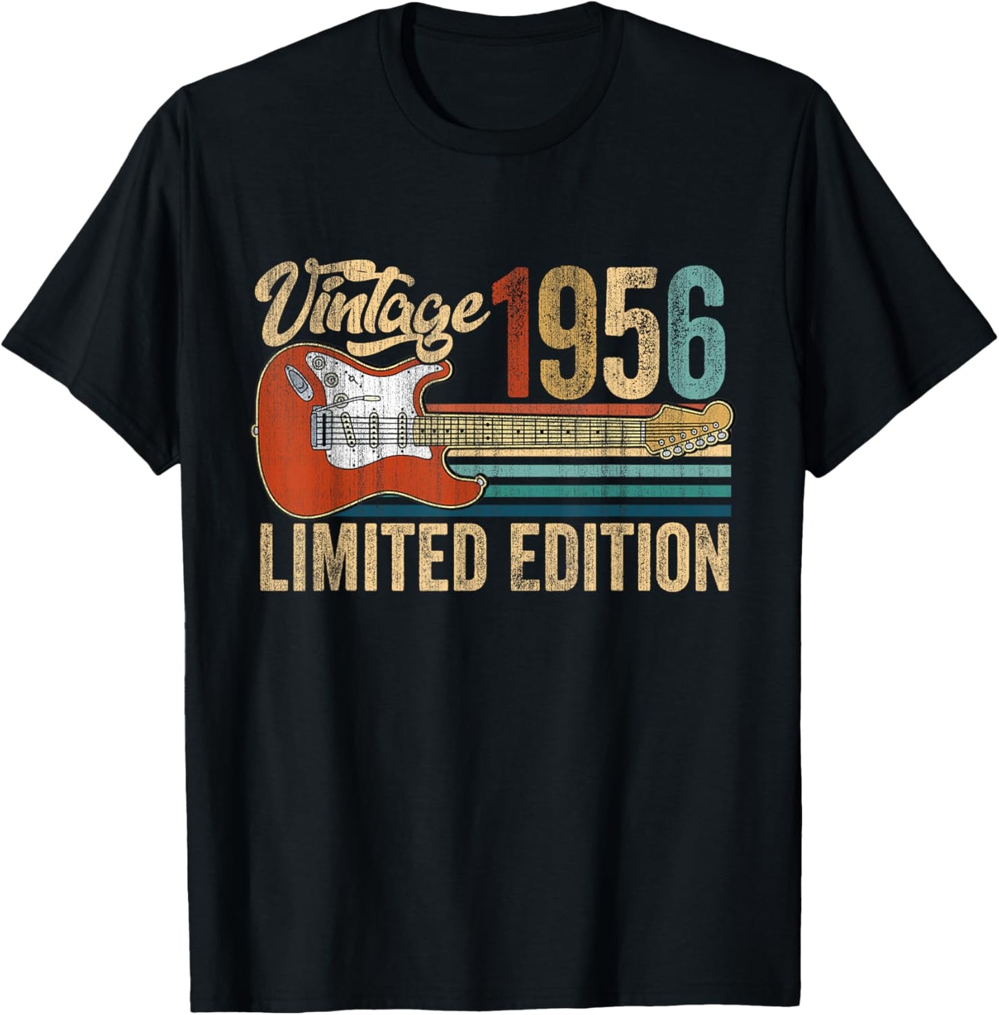 Vintage 1956 70th Birthday Gifts 70 Years Old Guitar Lover T-Shirt - T-Shirt | Black
