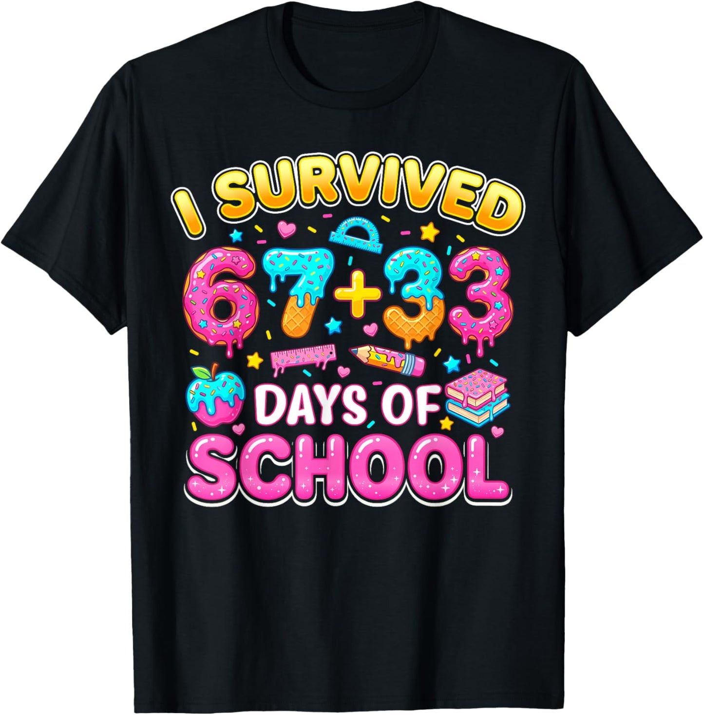 I Survived 67 33 Days of School 100 Days Teachers Kids Boys T-Shirt - T-Shirt | Black