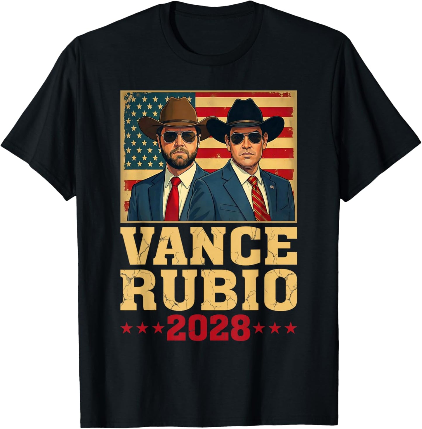 Vance Rubio 2028 President JD Vance Marco Rubio USA Flag T-Shirt - T-Shirt | Black