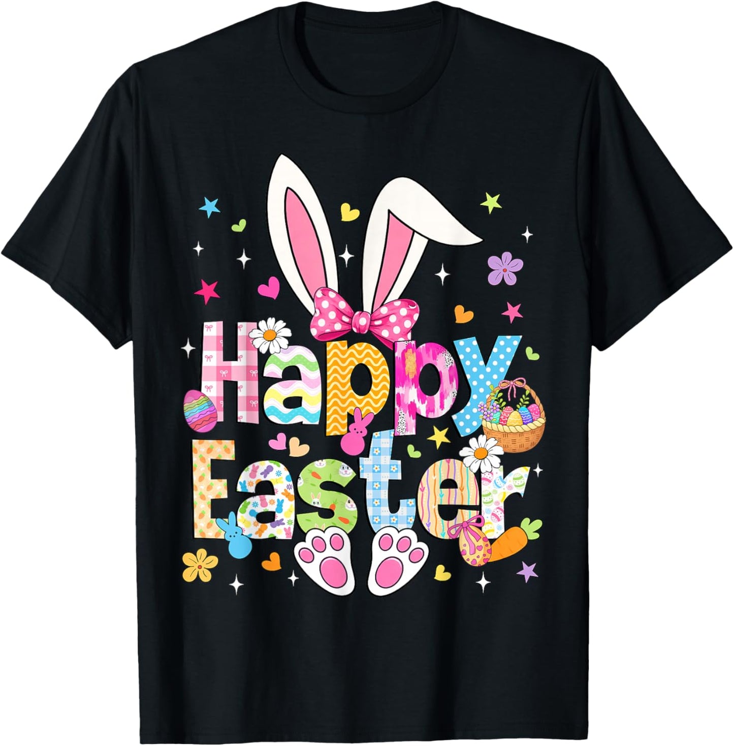 Happy Easter 2026 Cute Bunny Rabbit Easter Day Women Girls T-Shirt - T-Shirt | Black
