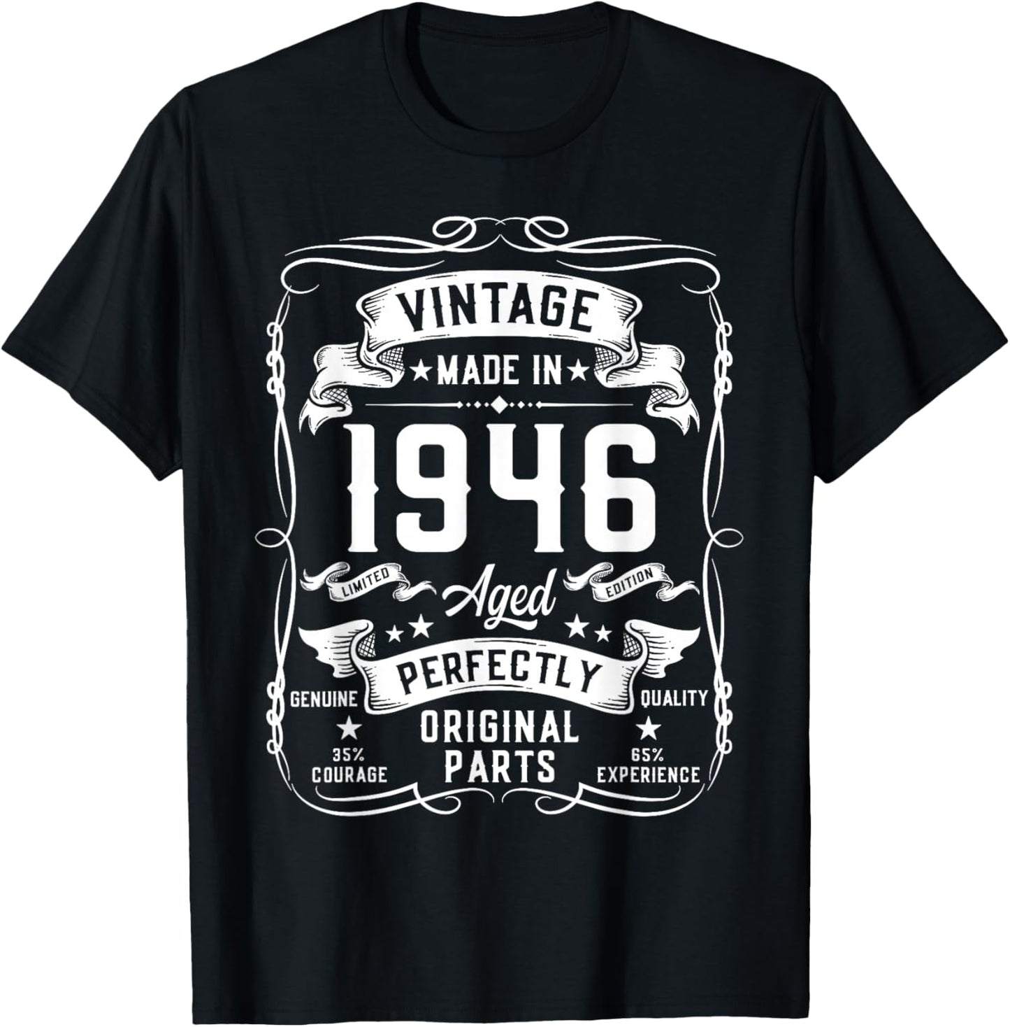 Vintage 1946 80yr 80th Birthday Gifts 80 Years Old T-Shirt - T-Shirt | Black