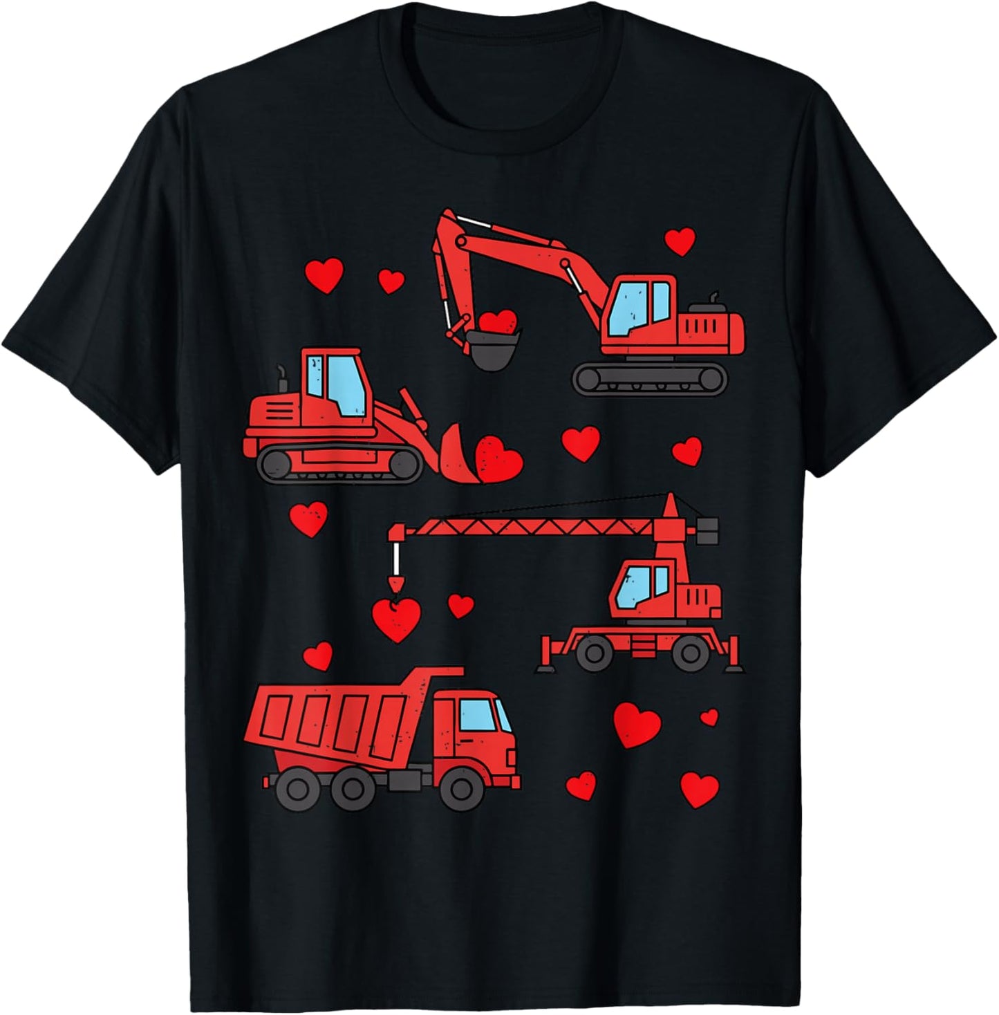 Valentines Day Construction Trucks Funny Boys Kids Toddlers T-Shirt - T-Shirt | Black