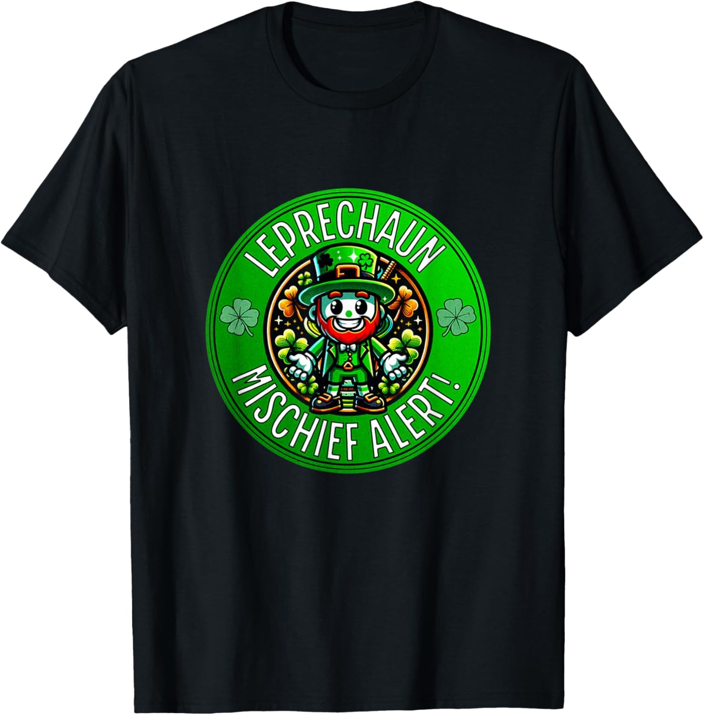 St Patrick's Day Leprechaun Mischief Alert T-Shirt - T-Shirt | Black