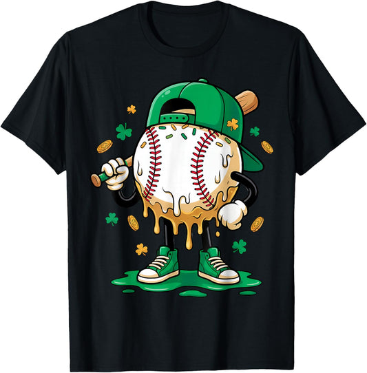 Baseball Drip Ice Cream Shamrock Style Saint Patrick’s Day T-Shirt - T-Shirt | Black