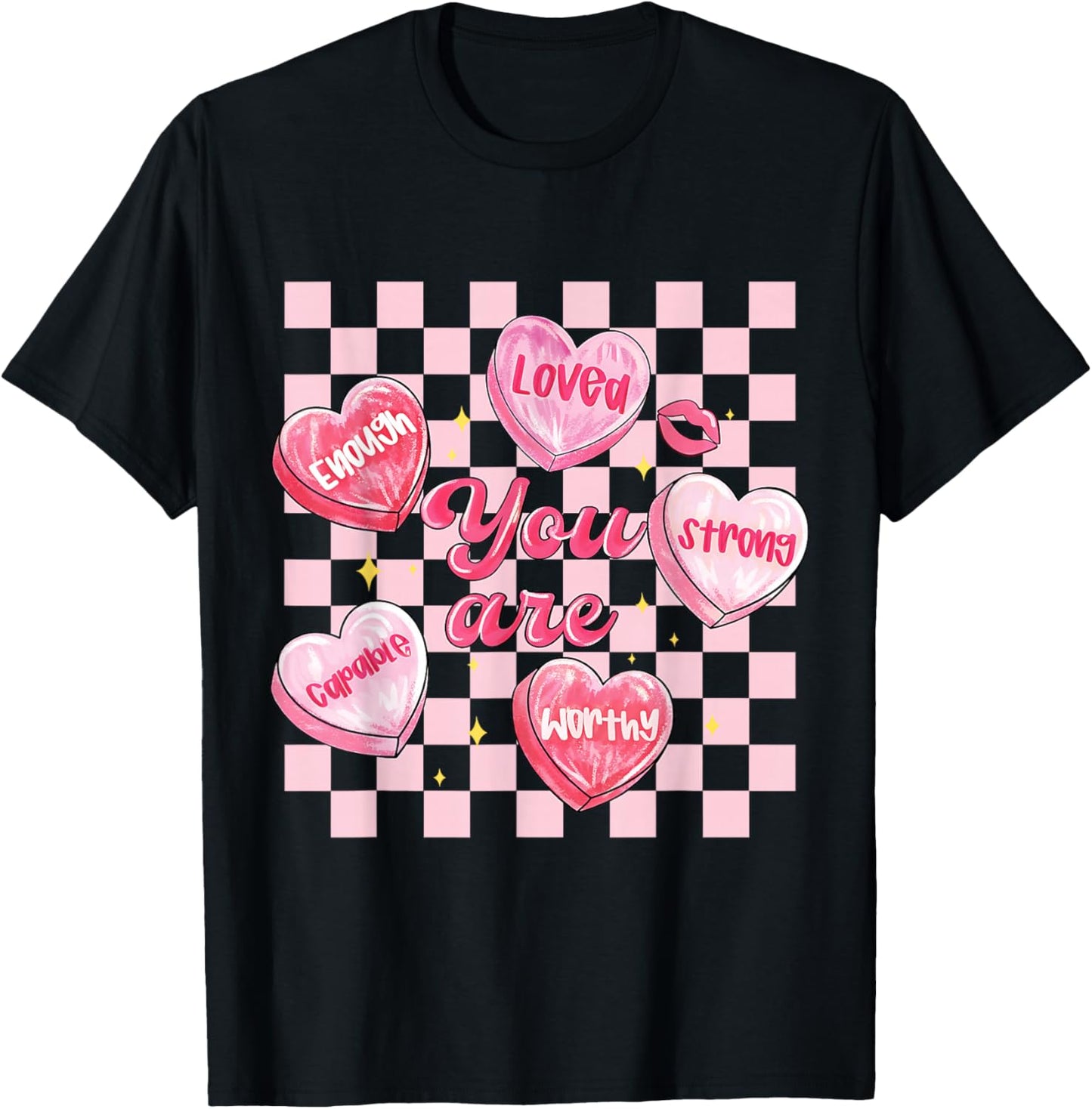 You are Enough Retro Valentine Day Hearts Love Men Women Kid T-Shirt - T-Shirt | Black
