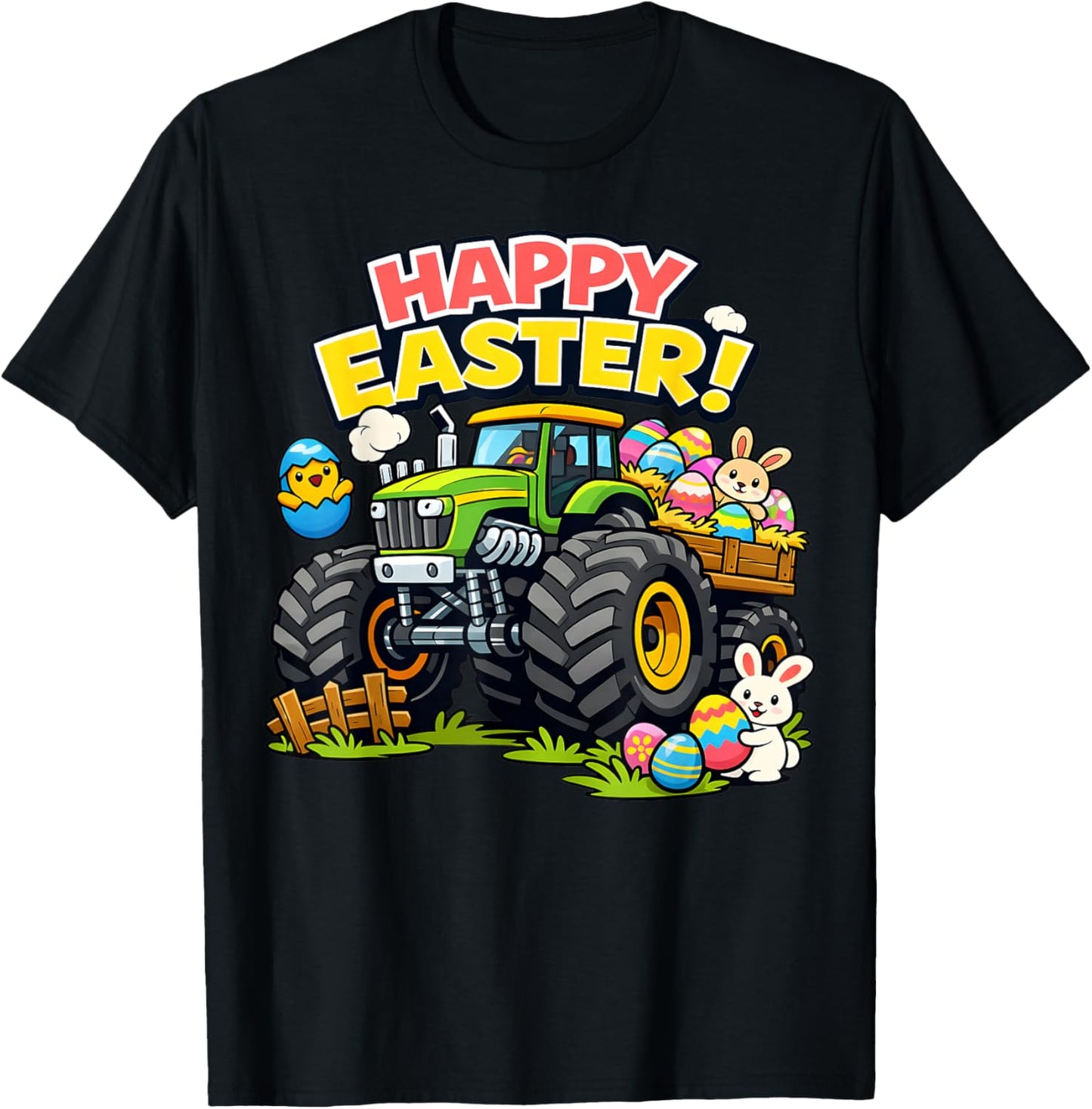 Boys Kids Happy Easter Farming Monster Tractors Eggs Toddler T-Shirt - T-Shirt | Black