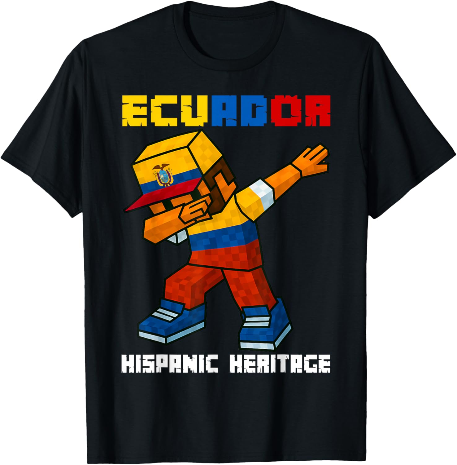 Ecuador Dab Boy Game Pixel Hispanic Heritage Ecuadorian Kids T-Shirt - T-Shirt | Black