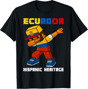 Ecuador Dab Boy Game Pixel Hispanic Heritage Ecuadorian Kids T-Shirt - T-Shirt | Black