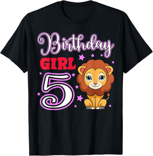 Lion 5th Birthday Girl Party Safari Jungle Zoo Adventure T-Shirt - T-Shirt | Black