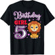 Lion 5th Birthday Girl Party Safari Jungle Zoo Adventure T-Shirt - T-Shirt | Black