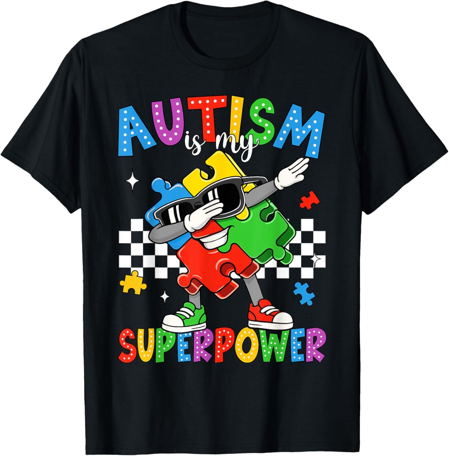Autism is My Superpower Autism Awareness Dabbing Puzzle Kids T-Shirt - T-Shirt | Black