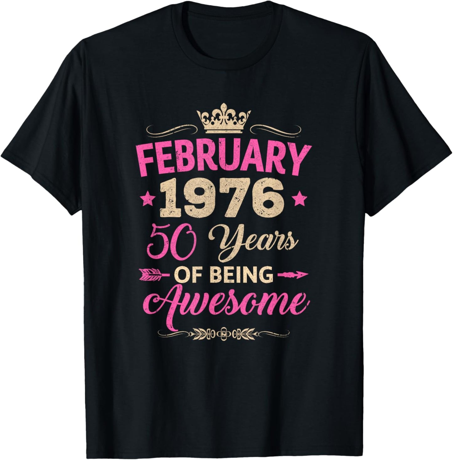 February 1976 50 Years of Being Awesome Retro 50Th Birthday T-Shirt - T-Shirt | Black