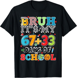 Funny Bruh Its My 67 33 Days of School Boys Kids 100th Day T-Shirt - T-Shirt | Black