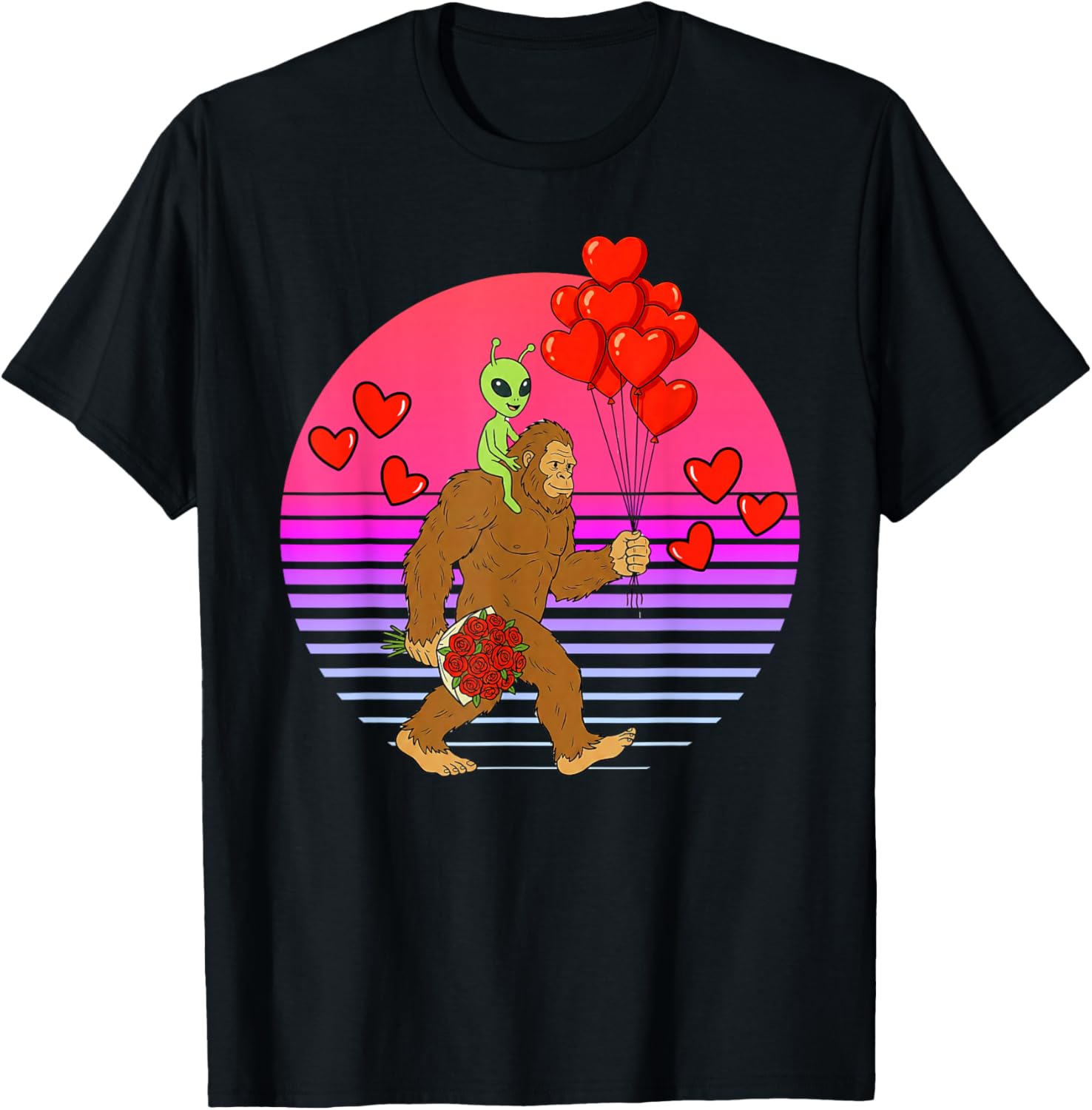 Funny Valentines Day Bigfoot Alien Sasquatch Men Boys Kids T-Shirt - T-Shirt | Black
