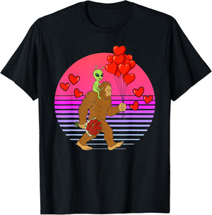 Funny Valentines Day Bigfoot Alien Sasquatch Men Boys Kids T-Shirt - T-Shirt | Black